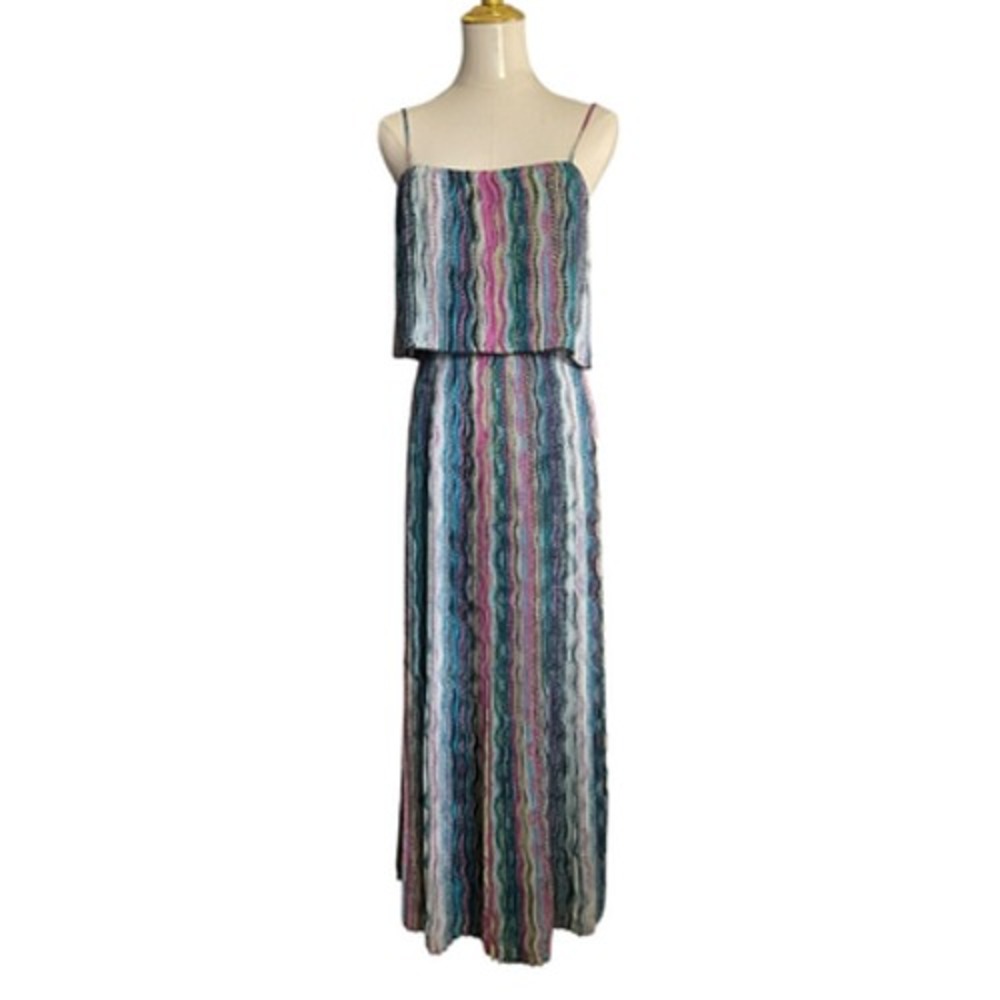 American Rag Cie Womens S Maxi Dress Zig Zag Boho Strappy Layered‎ Sundress